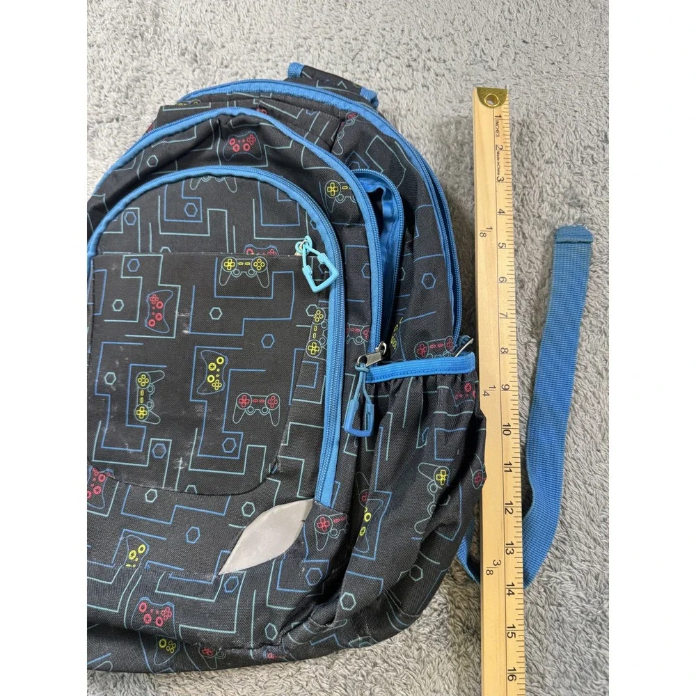 Unbranded Boys Gamer Pattern Backpack Medium Black Blue Video Game Controller